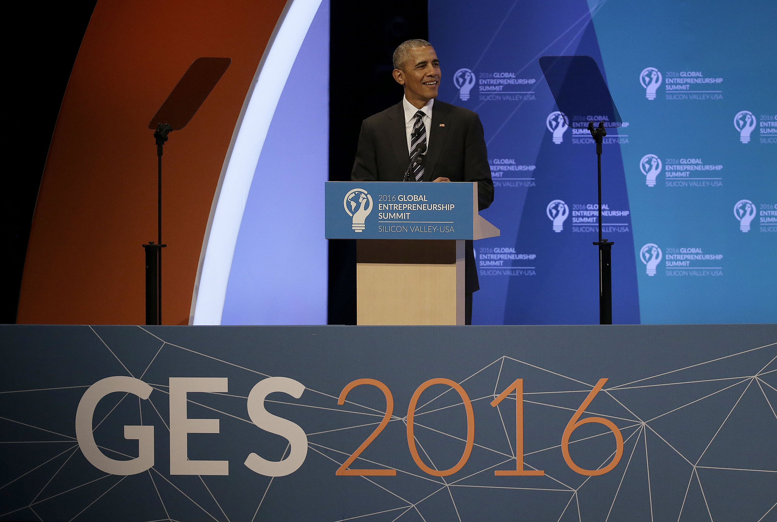 President Barack Obama speaks at the Global Entrepreneurship Summit in Stanford, Calif., Friday, June 24, 2016. (AP Photo/Jeff Chiu)