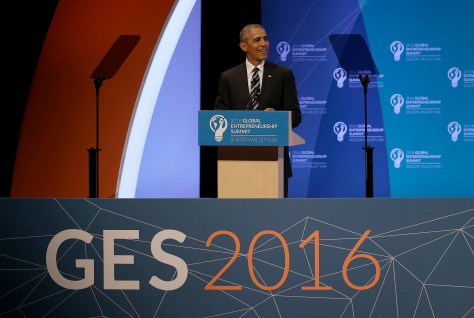 President Barack Obama speaks at the Global Entrepreneurship Summit in Stanford, Calif., Friday, June 24, 2016. (AP Photo/Jeff Chiu)